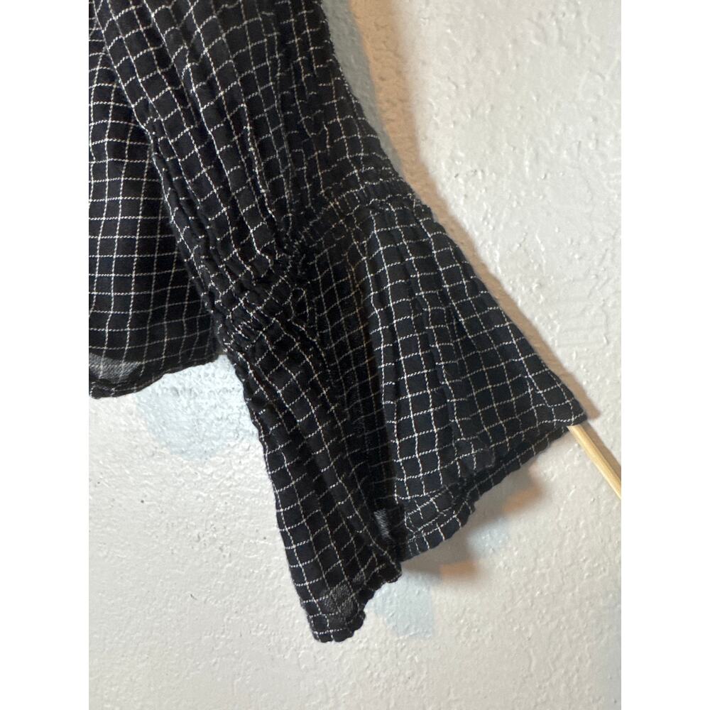 Elizabeth and James Grid Pattern Blouse Black White Medium Long Sleeve Office - Picture 3 of 9
